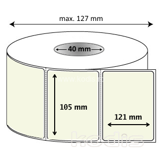 Rola etichete autocolante 105 x 121 mm dreptunghi D40 polipropilena ,alb perlat, 500 buc/rola (41x105121)
