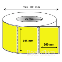 Rola etichete autocolante 105 x 260 mm dreptunghi D76 hartie ,galben fluorescent, 500 buc/rola (62x105260)