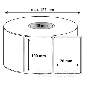 Rola etichete autocolante 100 x 70 mm dreptunghi D40 hartie termica adeziv temporar ,alb mat, 1000 buc/rola (N1x100070)