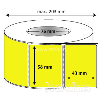 Rola etichete autocolante 58 x 43 mm dreptunghi D76 hartie ,galben fluorescent, 3000 buc/rola (62x058043)