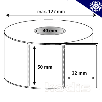 Rola etichete autocolante 50 x 32 mm dreptunghi D40 hartie termica TOP adeziv congelare ,alb mat, 1500 buc/rola (B1x050032)