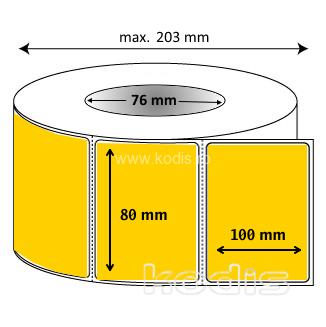 K2x080100 Rola etichete autocolante 80 x 100 mm dreptunghi D76 hartie ,galben, 1700 buc/rola (K2x080100)