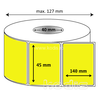 Rola etichete autocolante 45 x 140 mm dreptunghi D40 hartie ,galben fluorescent, 500 buc/rola (61x045140)