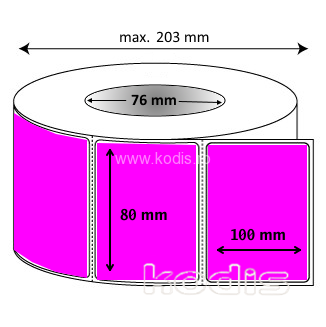 M2x080100 Rola etichete autocolante 80 x 100 mm dreptunghi D76 hartie ,magenta, 1700 buc/rola (M2x080100)