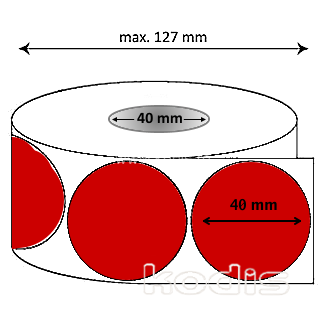 J7x040040 Rola etichete autocolante 40 x 40 mm rotund D40 hartie ,rosu, 1500 buc/rola (J7x040040)