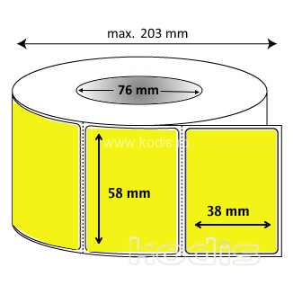 Rola etichete autocolante 58 x 38 mm dreptunghi D76 hartie ,galben fluorescent, 4000 buc/rola (62x058038)