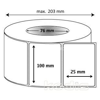 Rola etichete autocolante 100 x 25 mm dreptunghi D76 hartie ,alb semilucios, 5000 buc/rola (32x100025)