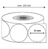 Rola etichete autocolante 35 x 35 mm rotund D76 hartie termica adeziv temporar ,alb mat, 5000 buc/rola (N8x035035)