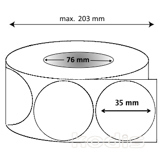 Rola etichete autocolante 35 x 35 mm rotund D76 hartie termica adeziv temporar ,alb mat, 5000 buc/rola (N8x035035)