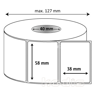 Rola etichete autocolante 58 x 38 mm dreptunghi D40 polipropilena adeziv temporar ,alb lucios, 1500 buc/rola (71x058038)