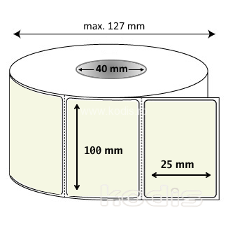 Rola etichete autocolante 100 x 25 mm dreptunghi D40 polipropilena ,alb perlat, 2000 buc/rola (41x100025)
