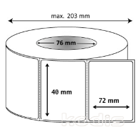 Rola etichete autocolante 40 x 72 mm dreptunghi D76 hartie tipar digital  ,alb lucios, 2500 buc/rola (E2x040072)