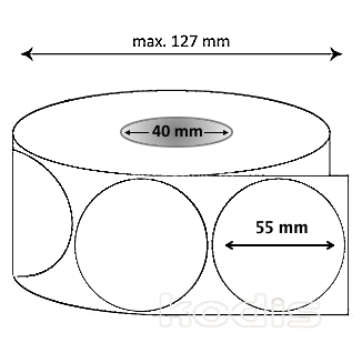 N7x055055 Rola etichete autocolante 55 x 55 mm rotund D40 hartie termica adeziv temporar ,alb mat, 1000 buc/rola (N7x055055)