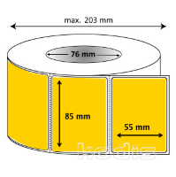 Rola etichete autocolante 85 x 55 mm dreptunghi D76 hartie ,galben, 3000 buc/rola (K2x085055)