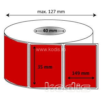J1x035149 Rola etichete autocolante 35 x 149 mm dreptunghi D40 hartie ,rosu, 300 buc/rola (J1x035149)