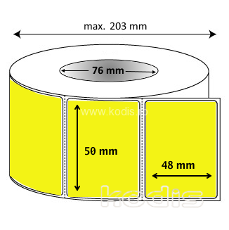 Rola etichete autocolante 50 x 48 mm dreptunghi D76 hartie ,galben fluorescent, 3000 buc/rola (62x050048)