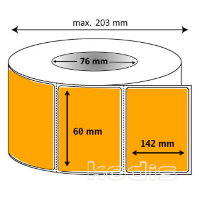 Rola etichete autocolante 60 x 142 mm dreptunghi D76 hartie ,orange, 1200 buc/rola (L2x060142)