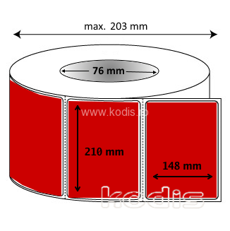J2x210148 Rola etichete autocolante 210 x 148 mm dreptunghi D76 hartie ,rosu, 1200 buc/rola (J2x210148)