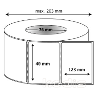 Rola etichete autocolante 40 x 123 mm dreptunghi D76 hartie tipar digital  ,alb lucios, 1200 buc/rola (E2x040123)