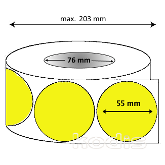 Rola etichete autocolante 55 x 55 mm rotund D76 hartie ,galben fluorescent, 3000 buc/rola (68x055055)
