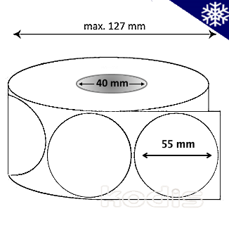 Rola etichete autocolante 55 x 55 mm rotund D40 hartie termica TOP adeziv congelare ,alb mat, 1000 buc/rola (B7x055055)