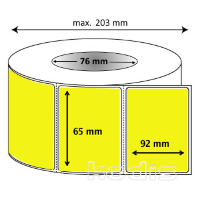 Rola etichete autocolante 65 x 92 mm dreptunghi D76 hartie ,galben fluorescent, 2000 buc/rola (62x065092)