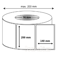 Rola etichete autocolante 200 x 140 mm dreptunghi D76 hartie speciala industria farmaceutica ,alb mat, 1200 buc/rola (G2x200140)