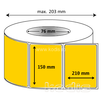 Rola etichete autocolante 150 x 210 mm dreptunghi D76 hartie ,galben, 900 buc/rola (K2x150210)