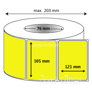 Rola etichete autocolante 105 x 121 mm dreptunghi D76 hartie ,galben fluorescent, 1200 buc/rola (62x105121)