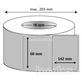 Rola etichete autocolante 60 x 142 mm dreptunghi D76 poliester ,argintiu, 1200 buc/rola (C2x060142)