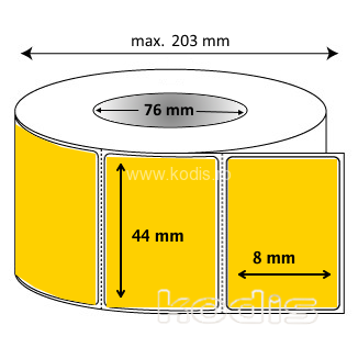 K2x044008 Rola etichete autocolante 44 x 8 mm dreptunghi D76 hartie ,galben, 7000 buc/rola (K2x044008)