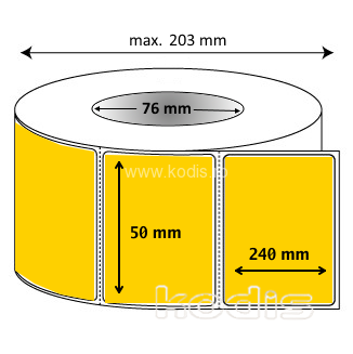 K2x050240 Rola etichete autocolante 50 x 240 mm dreptunghi D76 hartie ,galben, 600 buc/rola (K2x050240)