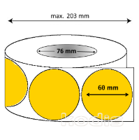 Rola etichete autocolante 60 x 60 mm rotund D76 hartie ,galben, 3000 buc/rola (K8x060060)