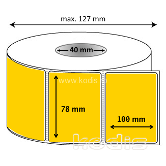 Rola etichete autocolante 78 x 100 mm dreptunghi D40 hartie ,galben, 500 buc/rola (K1x078100)