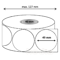 Rola etichete autocolante 49 x 49 mm rotund D40 hartie termica adeziv temporar ,alb mat, 1000 buc/rola (N7x049049)