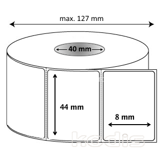 Rola etichete autocolante 44 x 8 mm dreptunghi D40 hartie termica ,alb mat, 3500 buc/rola (21x044008)