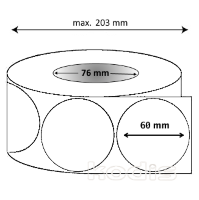 Rola etichete autocolante 60 x 60 mm rotund D76 hartie termica adeziv temporar ,alb mat, 3000 buc/rola (N8x060060)