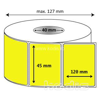 Rola etichete autocolante 45 x 120 mm dreptunghi D40 hartie ,galben fluorescent, 500 buc/rola (61x045120)