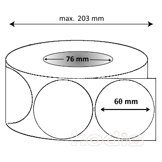 18x060060 Rola etichete autocolante 60 x 60 mm rotund D76 hartie vellum ,alb mat, 3000 buc/rola (18x060060)