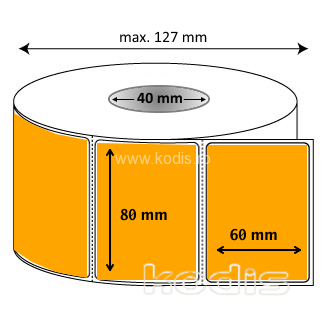 L1x080060 Rola etichete autocolante 80 x 60 mm dreptunghi D40 hartie ,orange, 1000 buc/rola (L1x080060)