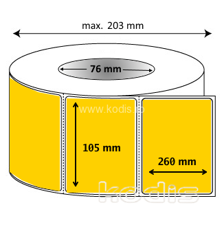 K2x105260 Rola etichete autocolante 105 x 260 mm dreptunghi D76 hartie ,galben, 500 buc/rola (K2x105260)