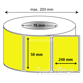 Rola etichete autocolante 50 x 240 mm dreptunghi D76 hartie ,galben fluorescent, 600 buc/rola (62x050240)