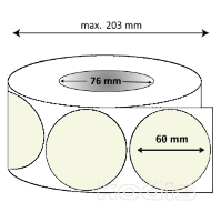 Rola etichete autocolante 60 x 60 mm rotund D76 polipropilena ,alb perlat, 3000 buc/rola (48x060060)