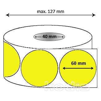 Rola etichete autocolante 60 x 60 mm rotund D40 hartie ,galben fluorescent, 1000 buc/rola (67x060060)