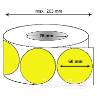 Rola etichete autocolante 60 x 60 mm rotund D76 hartie ,galben fluorescent, 3000 buc/rola (68x060060)