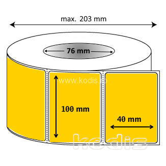 K2x100040 Rola etichete autocolante 100 x 40 mm dreptunghi D76 hartie ,galben, 4000 buc/rola (K2x100040)