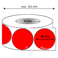 Rola etichete autocolante 60 x 60 mm rotund D76 hartie ,rosu fluorescent, 3000 buc/rola (88x060060)