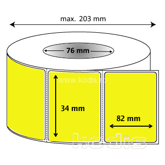 Rola etichete autocolante 34 x 82 mm dreptunghi D76 hartie ,galben fluorescent, 2000 buc/rola (62x034082)