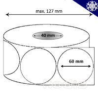 Rola etichete autocolante 60 x 60 mm rotund D40 hartie termica TOP adeziv congelare ,alb mat, 1000 buc/rola (B7x060060)