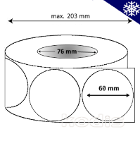Rola etichete autocolante 60 x 60 mm rotund D76 hartie termica TOP adeziv congelare ,alb mat, 3000 buc/rola (B8x060060)
